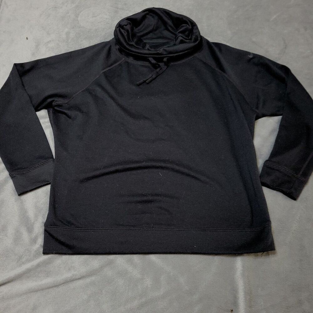 Nike Pullover Sweater Womens Large Black Funnel Drawstring Neck Fleece Lined Top